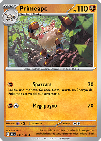 Primeape 099/191 Reverse Holo - ITA - Near Mint - Scarlatto e Violetto - Scintille Folgoranti - Carta Pokemon 0