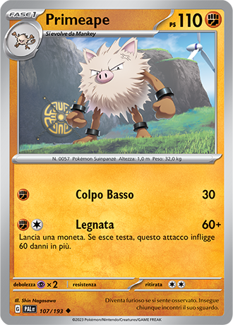 Primeape 107/193 - ITA - Near Mint - Scarlatto e Violetto - Evoluzioni a Paldea - Carta Pokemon