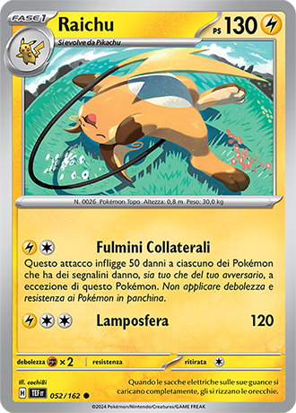 Raichu 052/162 - ITA - Near Mint - Scarlatto e Violetto - CronoForze - Carta Pokemon