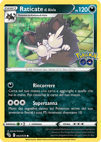 Raticate di Alola 042/078 - ITA - Near Mint - Spada e Scudo - Pokemon GO - Carta Pokemon