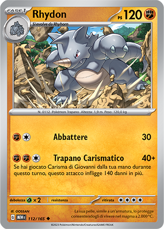 Rhydon 112/165 - ITA - Near Mint - Scarlatto e Violetto - 151 - Carta Pokemon