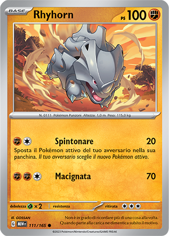 Rhyhorn 111/165 Reverse Holo - ITA - Near Mint - Scarlatto e Violetto - 151 - Carta Pokemon