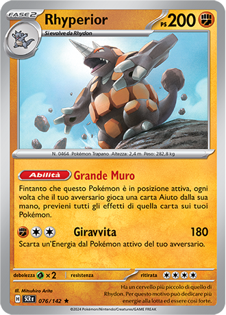 Rhyperior 076/142 Reverse Holo - ITA - Near Mint - Scarlatto e Violetto - Corona Astrale - Carta Pokemon