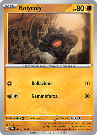 Rolycoly 093/162 - ITA - Near Mint - Scarlatto e Violetto - CronoForze - Carta Pokemon