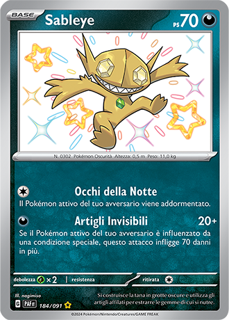 Sableye Shiny 184/091 - ITA - Near Mint - Scarlatto e Violetto - Destino di Paldea - Carta Pokemon