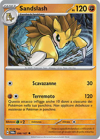 Sandslash 098/167 Reverse Holo Non Comune - ITA - Near Mint - Scarlatto e Violetto - Crepuscolo Mascherato - Carta Pokemon