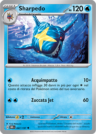 Sharpedo 047/197 - ITA - Near Mint - Scarlatto e Violetto - Ossidiana Infuocata - Carta Pokemon