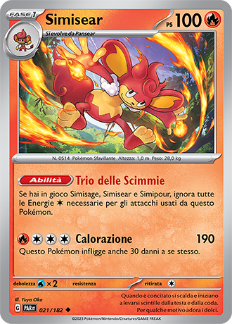 Simisear 021/182 - ITA - Near Mint - Scarlatto e Violetto - Paradosso Temporale - Carta Pokemon