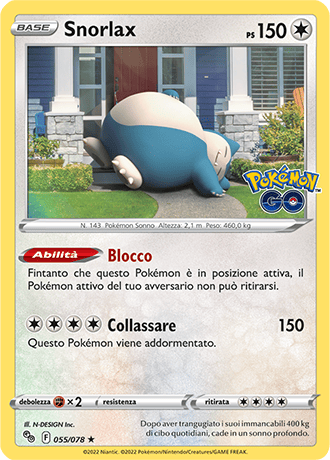 Snorlax 055/078 Holo - ITA - Near Mint - Spada e Scudo - Pokemon GO - Carta Pokemon