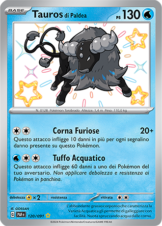 Tauros di Paldea Shiny 120/091 - ITA - Near Mint - Scarlatto e Violetto - Destino di Paldea - Carta Pokemon