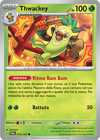 Thwackey 015/167 Comune - ITA - Near Mint - Scarlatto e Violetto - Crepuscolo Mascherato - Carta Pokemon