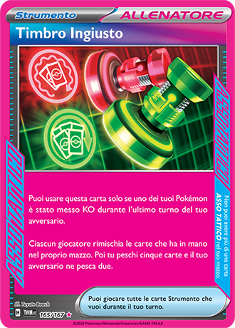 Timbro Ingiusto 165/167 Rara Asso Tattico - ITA - Near Mint - Scarlatto e Violetto - Crepuscolo Mascherato - Carta Pokemon