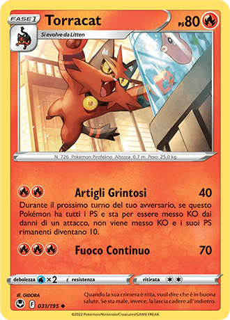 Torracat 031/195 - ITA - Near Mint - Spada e Scudo - Tempesta Argentata - Carta Pokemon