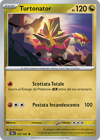 Turtonator 137/191 - ITA - Near Mint - Scarlatto e Violetto - Scintille Folgoranti - Carta Pokemon