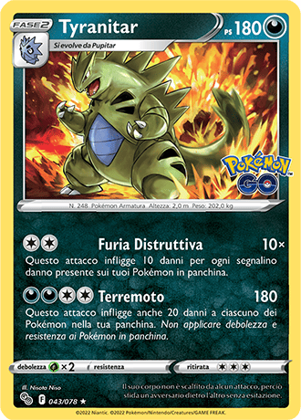 Tyranitar 043/078 Holo - ITA - Near Mint - Spada e Scudo - Pokemon GO - Carta Pokemon