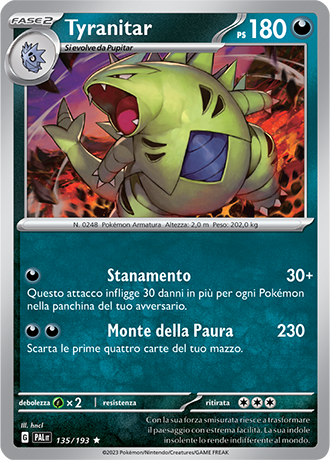 Tyranitar 135/193 Reverse Holo - ITA - Near Mint - Scarlatto e Violetto - Evoluzioni a Paldea - Carta Pokemon