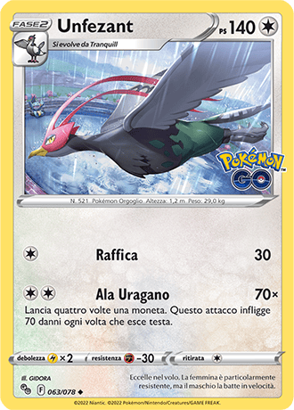 Unfezant 063/078 - ITA - Near Mint - Spada e Scudo - Pokemon GO - Carta Pokemon