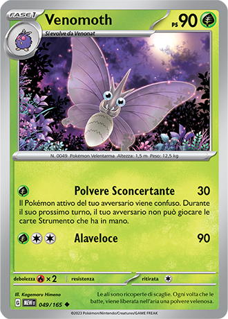 Venomoth 049/165 Reverse Holo - ITA - Near Mint - Scarlatto e Violetto - 151 - Carta Pokemon