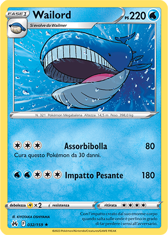 Wailord 032/159 - ITA - Near Mint - Spada e Scudo - Zenit Regale - Carta Pokemon