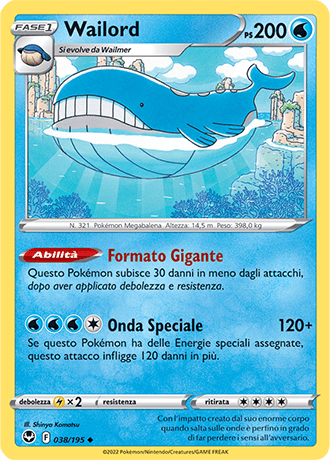 Wailord 038/195 - ITA - Near Mint - Spada e Scudo - Tempesta Argentata - Carta Pokemon