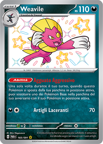 Weavile Shiny 183/091 - ITA - Near Mint - Scarlatto e Violetto - Destino di Paldea - Carta Pokemon