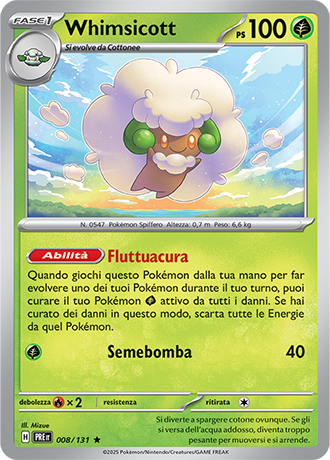 Whimsicott 008/131 Reverse Holo - ITA - Near Mint - Scarlatto e Violetto - Evoluzioni Prismatiche - Carta Pokemon