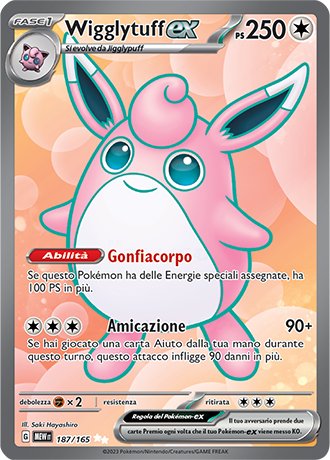 Wigglytuff EX 187/165 Full Art - ITA - Near Mint - Scarlatto e Violetto - 151 - Carta Pokemon