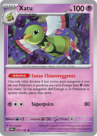 Xatu 072/182 Holo - ITA - Near Mint - Scarlatto e Violetto - Paradosso Temporale - Carta Pokemon