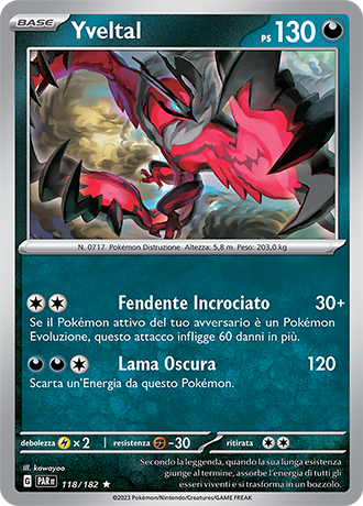 Yveltal 118/182 Holo - ITA - Near Mint - Scarlatto e Violetto - Paradosso Temporale - Carta Pokemon