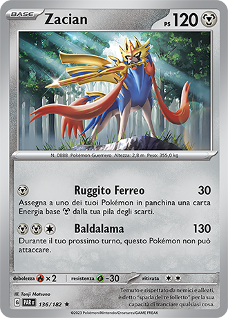 Zacian 136/182 Holo - ITA - Near Mint - Scarlatto e Violetto - Paradosso Temporale - Carta Pokemon