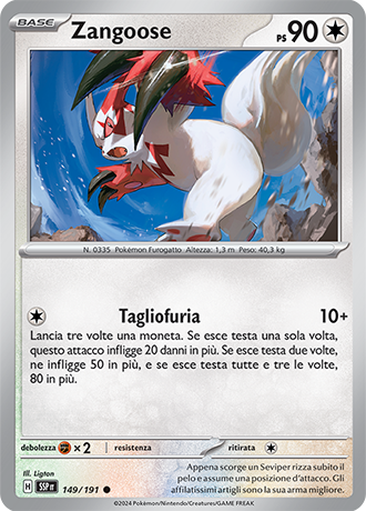 Zangoose 149/191 - ITA - Near Mint - Scarlatto e Violetto - Scintille Folgoranti - Carta Pokemon