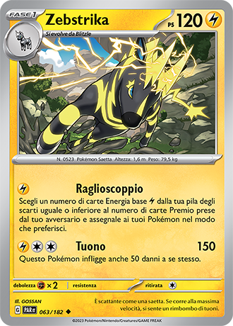 Zebstrika 063/182 - ITA - Near Mint - Scarlatto e Violetto - Paradosso Temporale - Carta Pokemon