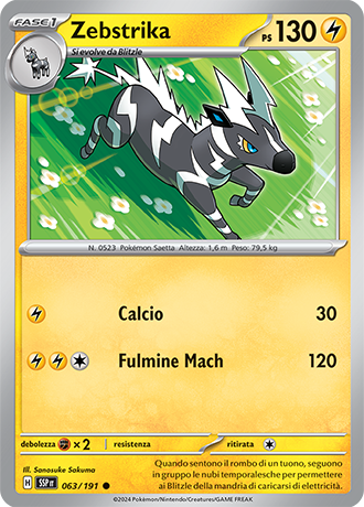 Zebstrika 063/191 - ITA - Near Mint - Scarlatto e Violetto - Scintille Folgoranti - Carta Pokemon