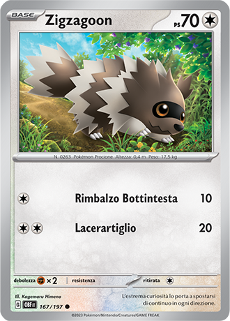 Zigzagoon 167/197 - ITA - Near Mint - Scarlatto e Violetto - Ossidiana Infuocata - Carta Pokemon